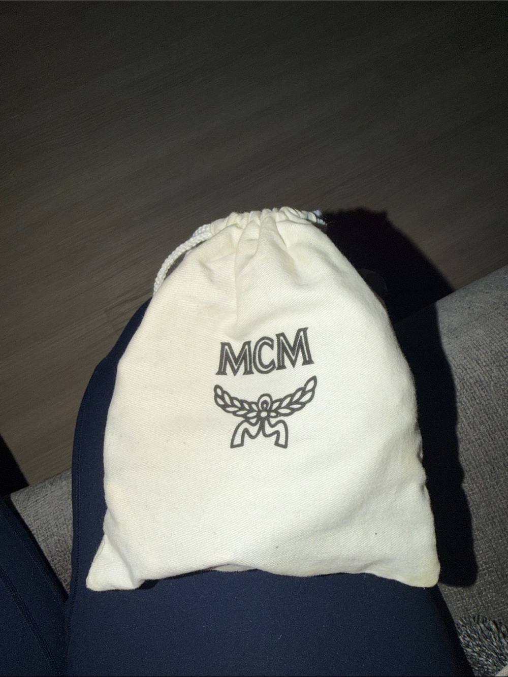 MCM Cream Drawstring Pouch with BELT